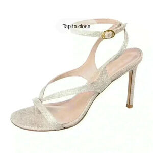New Staurt Weitzman Align 95 Glitter Ankle Strap Heeled Sandals